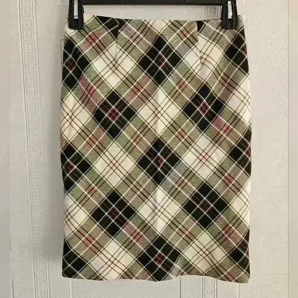 Brooks Brothers 346 Wool Mini Skirt Sz 2 Black White Tartan Plaid Lined Academia